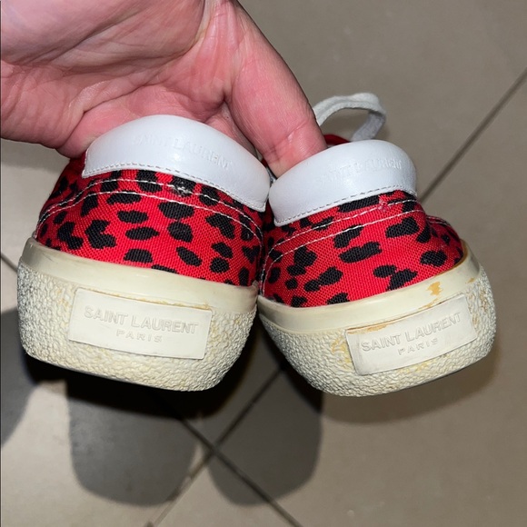 Saint Laurent Paris Red/Black Leopard Print Canvas Skate Low Top Sneakers - Picture 10 of 16